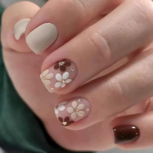 6 Packs (144 Pcs) Press on Nails Short Square Fake Nails Flower False Nails with Designs Spring Summer Floral Glue on Nails Full Cover Glossy Acrylic Stick on Nail for Women Manicure thumbnail 3