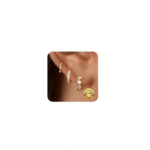 Kenivira Gold Hoop Earrings for Women Trendy，14K Gold Plated Chunky Huggie Earrings Dangling，CZ U Shape Paperclip Earrings Jewelry Gifts for Women Hypoallergenic - Image 1