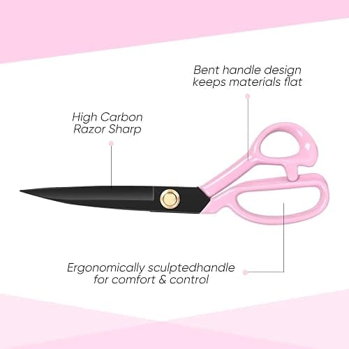 Professional Tailor Scissors Heavy Duty - Multi-Purpose Sewing Fabric Scissors for Leather Cutting Industrial Sharp Shears Home Office Arts, and Crafts (9 Inch) Pink thumbnail 5