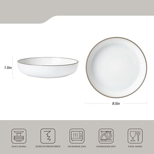 famiware Nature Pasta Bowls Set of 4, 8.5 inch Salad Bowl, Serving Bowls for Kitchen, Bowl Set, Dishwasher and Microwave Safe, Snowy White - Snowy White thumbnail 2