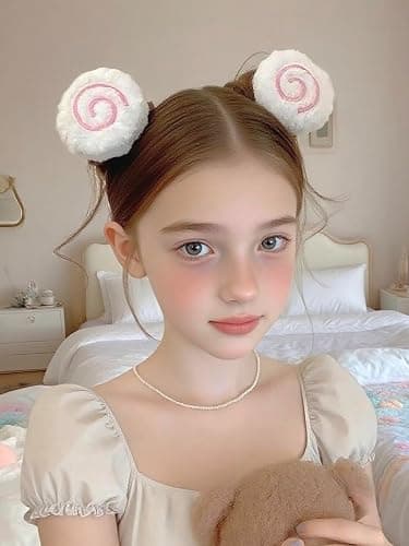 White Fluffy Fish Cake Hair Clips Cute fuzzy Hair Clips for Women Girls Y2K Anime Buns Kawaii Lolita Accessories Stylish Headpieces for Cosplay Halloween New Year Party thumbnail 7