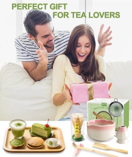 JBER Matcha Whisk Set, Ceramic Matcha Set Includes Bowl & Holder, Bamboo Whisk (Chasen), Sifter, Scoop, Spoon & Rest - 7PCS Matcha Kit Gift for Matcha Lovers & Beginners, Gradient Pink thumbnail 7