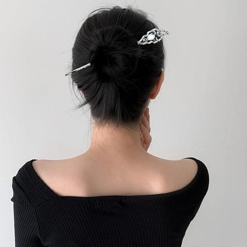 6PCS Star Moon Hair Sticks for Buns Long Hair Chinese Hanfu Asian Vintage Hair Chopsticks Metal Silver Hair Bun Updo Holders Long Hairpins for Women Girls thumbnail 3