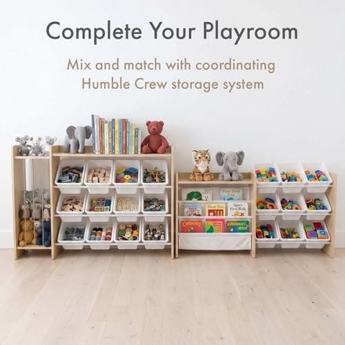 Humble Crew Toy Storage Organizer with Book Shelf and Top Shelf, 9 Removable Storage Bins for Kids Playroom, Toy Organization, Solid Wood, Natural/White thumbnail 8
