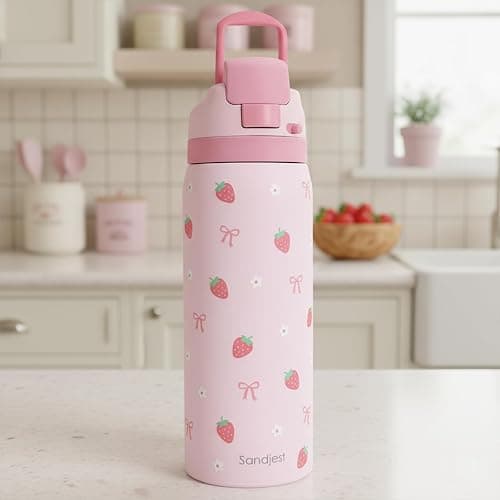 Strawberry Bow Insulated Stainless Steel Water Bottle with Straw for Sports and Travel, 32oz, Gifts for Women Girls Friends Teens Birthday Christmas thumbnail 7
