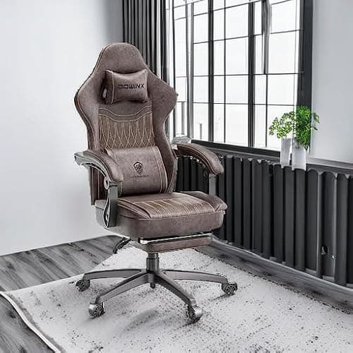 Dowinx Gaming Chair Breathable PU Leather Gamer Chair with Footrest Massage Lumbar Support, Big and Tall Ergonomic Reclining Computer Chair with Pocket Spring Cushion for Adults Teens (Brown) thumbnail 6