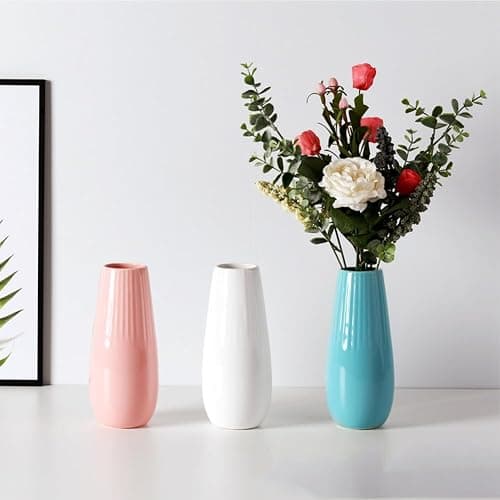 Pink Ceramic Vase, 7.5 Inch Flower Vase with Vertical Stripes for Pampas Calla Lily Tulip, Minimalism Modern Style for Housewarming, Weddings, Birthday, Christmas, Thanksgiving, New Year thumbnail 2