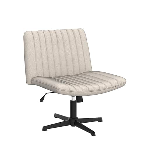 PUKAMI Criss Cross Chair,Comfy Cross Legged Office Desk Chair No Wheels,Modern Fabric Swivel Adjustable Height Mid Back Wide Seat for Home Office Computer Makeup Vanity Task(Beige) thumbnail 6