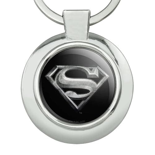 Superman Steel Logo Keychain Classy Round Chrome Plated Metal thumbnail 3