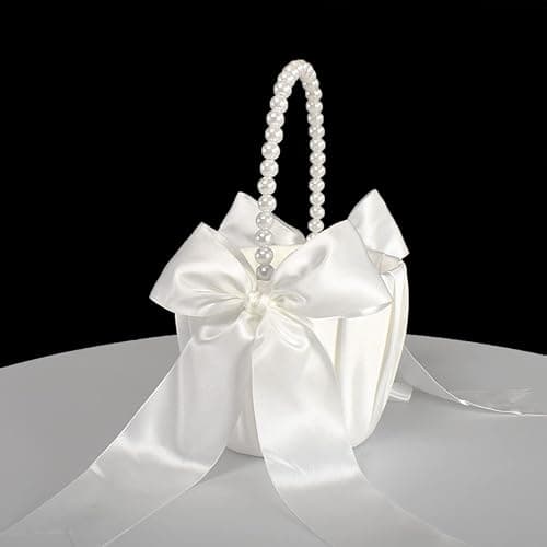 ATAILOVE Flower Girl Basket and Pearl Handle for Weddings - Cute Cherish Fairy Flower Baskets (Ivory) thumbnail 4
