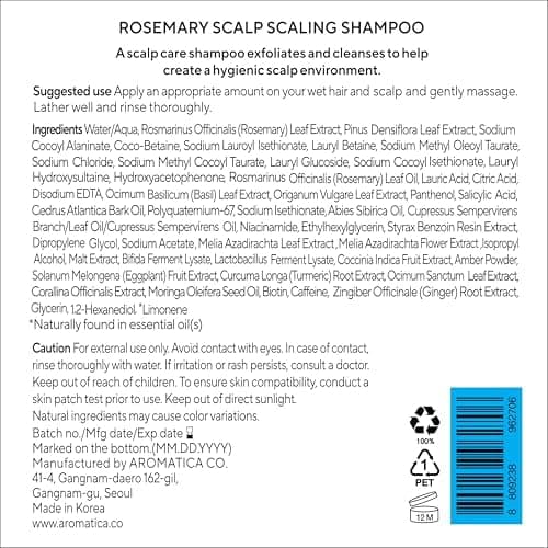 AROMATICA Rosemary Scalp Scaling Shampoo - Korean Hair Care with Thinning Hair Loss Natural Rosemary Essential Oil for Women - Vegan Hair Growth - Free from Sulfate, Silicone, and Paraben (13.53 oz) thumbnail 8
