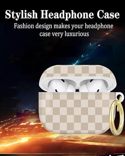 Compatible with AirPod Pro 2nd/1st Generation Case Cover with Key Chain,Full Protective Shockproof Wireless Headphone Case for Airpod Pro 2023/2022/2019(Beige Checkered) thumbnail 6