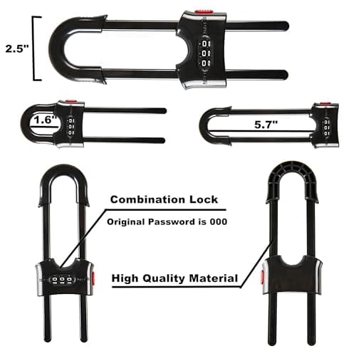 FIGEPO 6 Pack Child Proof U-Shaped Code Sliding Cabinet Door Locks Adjustable Baby Safety Plastic Cupboard Cabinet Latches Set for Knob Handle Drawers Closet Black thumbnail 2