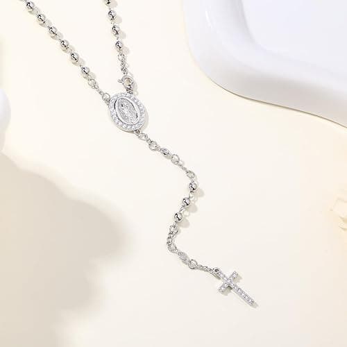 FEEL STYLE Virgin Mary Rosary Necklace for Women - 14K Gold Plated Y-Necklace for Women Cross Necklace Religious Jewelry thumbnail 5