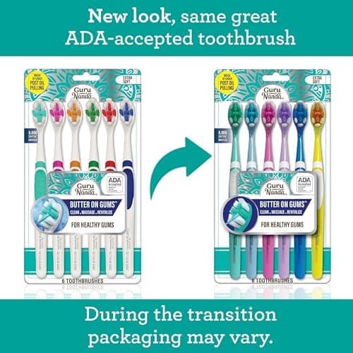 GuruNanda Butter On Gums Toothbrush, ADA Accepted, With 8000+ Ultra Soft Softex Bristles for Sensitive & Receding Gums, Perfect for Whiter Teeth, 6 Ct thumbnail 2