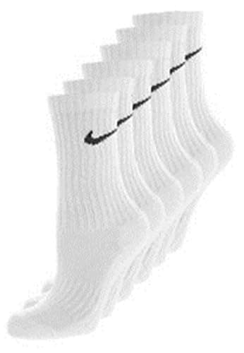 NIKE Dri-Fit Classic Cushioned Crew Socks 6 PAIR White with Black Swoosh Logo) LARGE 8-12 thumbnail 2