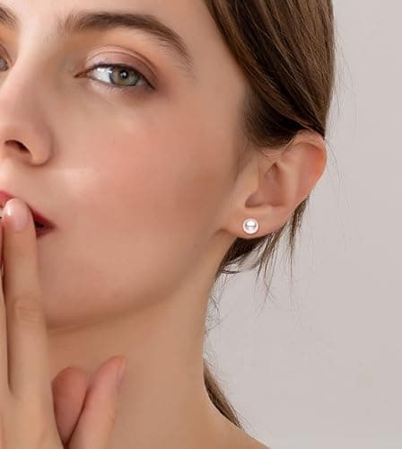 12 Pairs Pearl Studs Earrings for Women, Stainless Steel Hypoallergenic White Faux Simulated Pearl Earrings, 4 Mixed Sizes Round Ball Jewelry for Wedding Birthday Christmas thumbnail 3