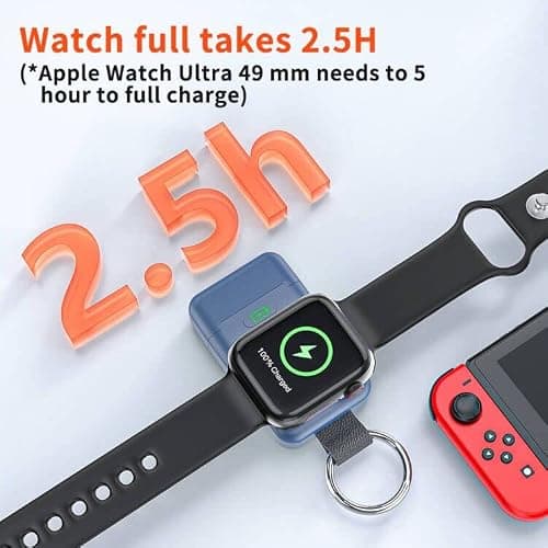 Portable Wireless Charger for Apple Watch,HUOTO Upgraded iWatch Charger 1400mAh Smart Keychain Power Bank,Portable Magnetic iWatch Charger for Apple Watch Series 8/UItra/7/6/SE/5/4/3/2/1 (Blue) thumbnail 7