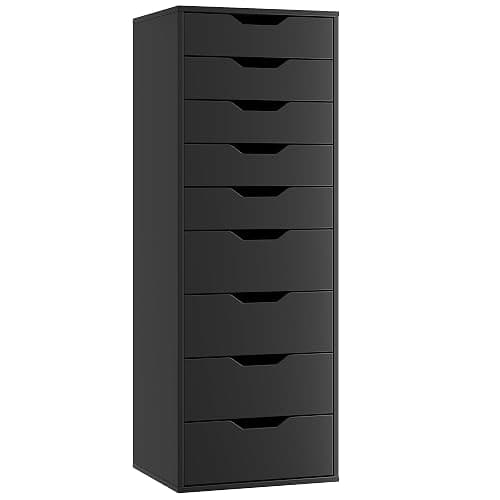 FOREHILL Cómodas y Cajoneras, Sinfonier Dormitorio Alto, Cajonera con 9 Cajones, Cajonera Armario Interior, Mueble Almacenaje para Dormitorio, Salón, Moderno Negro 45x40x124.5cm - Image 1