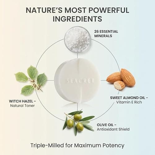SEACRET Dead Sea Salt Soap - Vegan, SLS-Free, Paraben-Free - Triple Milled Mineral Bar with Olive & Almond Oils - Hydrating Cleanser for All Skin Types - Cruelty Free, 4.4 Oz / 125 g thumbnail 2