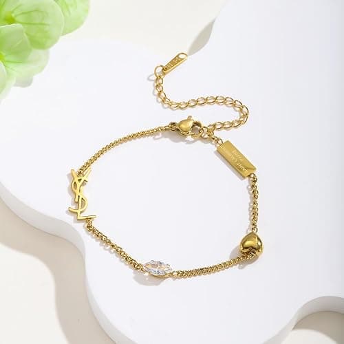 DIPEQOBA Luxury Bracelet for Women, 18K gold-plated monogram Starter Bracelet Exquisite monogram interwoven Charm Bracelet Gold Bracelet for Women Girls Gold Jewelry Gifts thumbnail 2