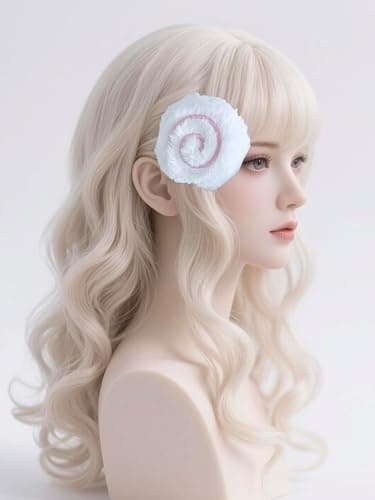 White Fluffy Fish Cake Hair Clips Cute fuzzy Hair Clips for Women Girls Y2K Anime Buns Kawaii Lolita Accessories Stylish Headpieces for Cosplay Halloween New Year Party thumbnail 6