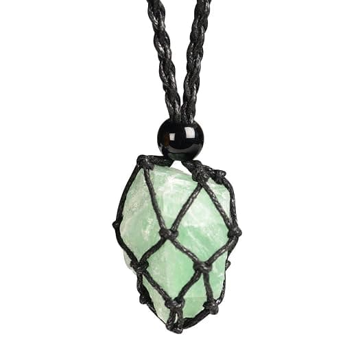 Anjiucc Natural Gemstone Crystal Pendant Necklace Stone Holder Necklace Cord Hand-Woven Necklace with Adjustable Length for Women Men - A-Green Fluorite - Image 1
