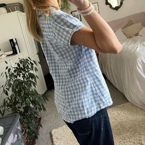 Women Y2k Button Up Shirt Cute E-Girls Short Sleeve V Neck Slim Fit Crop Top Fairy 90S Coquette Blouse S thumbnail 4