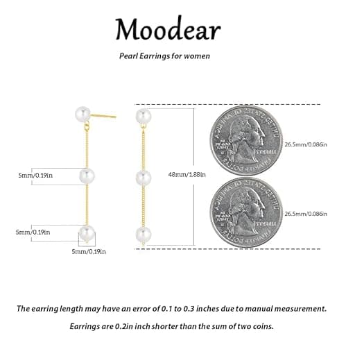 Moodear Dainty Pearl Dangle Earrings for Women - Trendy 14K Gold Plated Pearl Hypoallergenic Drop Earring Wedding Jewelry Gift thumbnail 6
