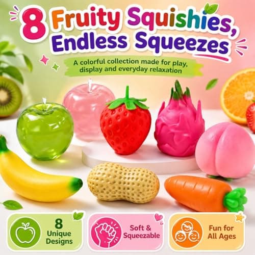 9 Pack Fruit Squishy Toys Slow Rising Fidget Toy Strawberry Carrot Apple Banana Peach Peanuts Dragon Fruit Potato Bayberry Jumbo Squishies Stress Ball Fruit Squeeze Toy Set for Gifts Party Favor thumbnail 2