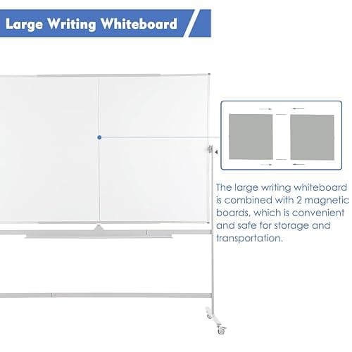 FORTUNO Large Magnetic Mobile Whiteboard 72"x40", Rolling Double Sided Stand Whiteboard on Wheels, Reversible Adjustable Height/Angle Dry Erase Board Easel White Board for Office Classroom thumbnail 8