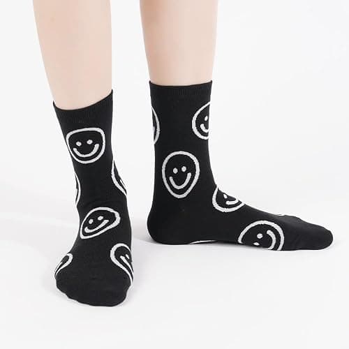 Kikiya Women's Cotton Crew Socks - Cute Smiley Face Funny Bow Fruit Graphic Crazy Animal - Ladies Girls Casual Socks Size 6-8 thumbnail 7