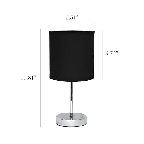 Simple Designs LT2007-BLK Chrome Mini Basic Table Lamp with Fabric Shade, Black thumbnail 3