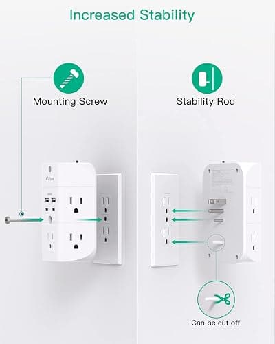 Surge Protector Outlet Extender - with Night Light, 5-Outlet Splitter and 4 USB Ports (2 USB C Charger), Multi Plug Outlet for Home, Dorm Room Essentials thumbnail 3