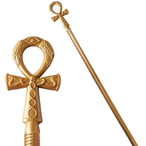 Spooktacular Creations Halloween Staff, Egyptian Costume Walking Cane Accessories for Dress Up, Gold Egyptian Style Walking Stick Toy Prop for Kids Women Men Halloween Cosplay Party - Image 1