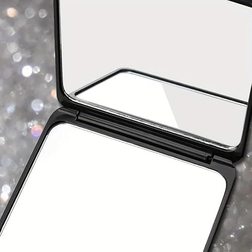 Sparkly Rhinestone Small Folding Mirror Cute Bling Mini Handheld Makeup Mirror Portable Travel Pocket Mirror Crystal Cosmetic Mirror (Black) thumbnail 4