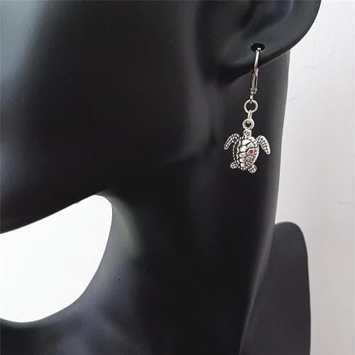 Mini Sea Turtle Lever Back Earring, Dainty Charm Turtle Drop Dangle Jewelry Minimalist thumbnail 4