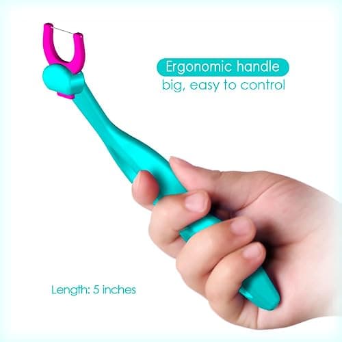 T.Smile Kids Evolutionary Clean Dental Flosser Kit, Child-Sized Handle & Refills, Fluoride Free, for Ages 3+, (Green Handle + 120 Refills) thumbnail 2