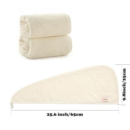 M-bestl 2 Pack Microfiber Hair Towel Wrap,Hair Drying Towel with Button, Absorbent and Soft,Anti-frizz Head Towel to Dry Hair Quickly(Beige&Beige) thumbnail 5