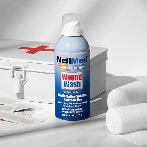 NeilMed Cleanse Sterile Saline Wound Wash, 6.3 Ounce | 0.9% Sodium Chloride, USP Grade Water, Preservative-Free, For Superficial Abrasions, Any-Angle Dispensing, 177 ml thumbnail 3
