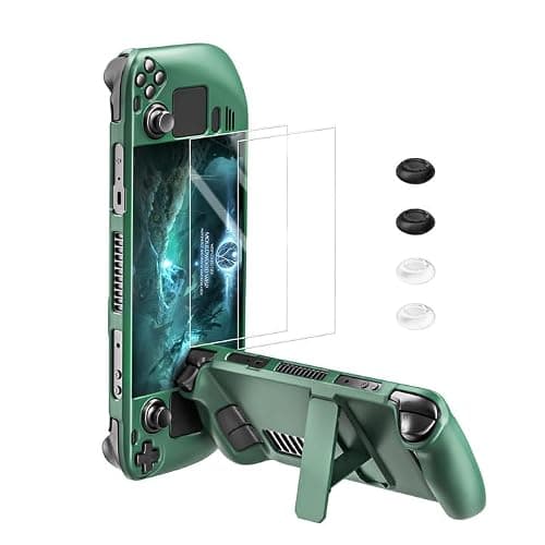 bibuks Steam Deck Case,Steam Deck OLED Protective Case,Non-Slip Skin Protective Shell Accessories with Kickstand ,2 Screen Protector, 4 Thumb Grip (Green) - Image 1