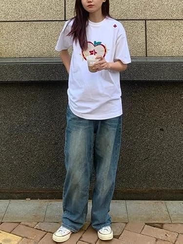 JOLILUNA Whimsy Twee Clothes for Women Oversize Graphic Apple Tee Y2k Fashion Whimsical Clothes 2025 thumbnail 3