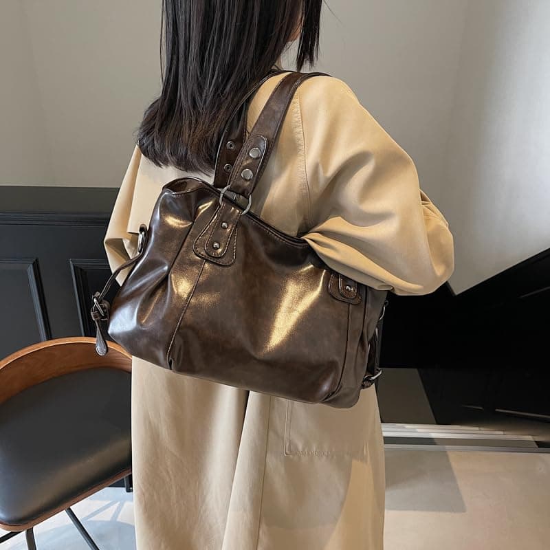 Leather Tote Bag for Women Trendy Y2k Streetwear Women's Hobo Purses Multi Pockets PU Leather Retro Large Work Totes thumbnail 7