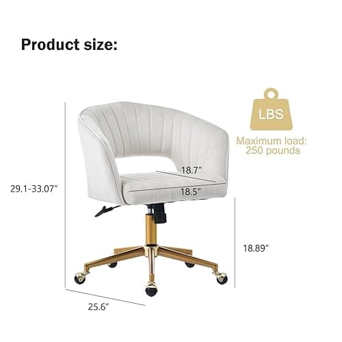 Nrizc Velvet Office Desk Chair, Upholstered Home Office Desk Chairs with Adjustable Swivel Wheels, Ergonomic Office Chair for Living Room, Bedroom, Office, Vanity Study (Beige) thumbnail 4