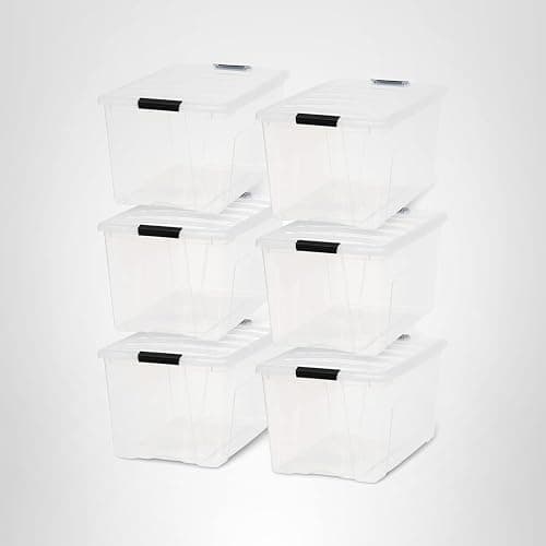 IRIS USA 72 Qt Stackable Plastic Storage Bins with Lids, 6 Pack - BPA-Free, Made in USA - See-Through Organizing Solution, Latches, Durable Nestable Containers, Secure Pull Handle - Clear thumbnail 10