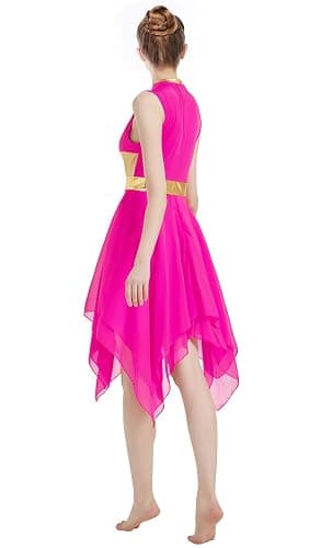 ELLYDOOR Praise Dance Tunic Dresses for Women Sleeveless Gold Color Block Irregular Flowy Skirt Worship Lyrical Dance Costume thumbnail 5