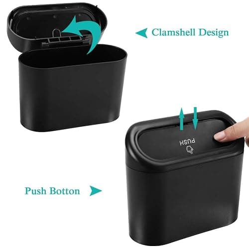 Accmor Car Trash Can with Lid, Mini Auto Dustbin Garbage Organizer Holder 2 Packs, Automotive Storage Container Bin with 60 Pcs Bags for Vehicle, Home, Office - Black, Black - 1 thumbnail 4