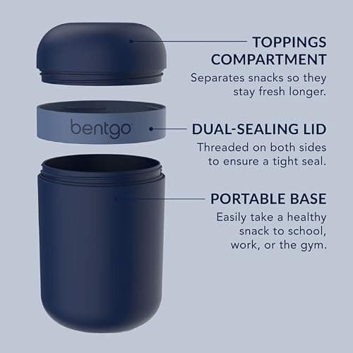 Bentgo Snack Cup - Reusable Snack Container with Leak-Proof Design, Toppings Compartment, and Dual-Sealing Lid, Portable & Lightweight for Work, Travel, Gym - Dishwasher Safe (Navy) thumbnail 5