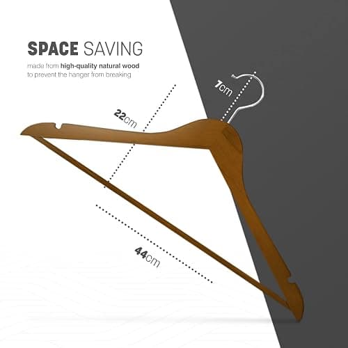 KEPLIN Lot de 20 cintres en Bois de Noyer Robuste avec Crochet Rotatif à 360 degrés, Barre Ronde pour Pantalon et encoches d'épaule – Économiseur d'espace Durable – Convient pour Manteaux, Vestes thumbnail 3