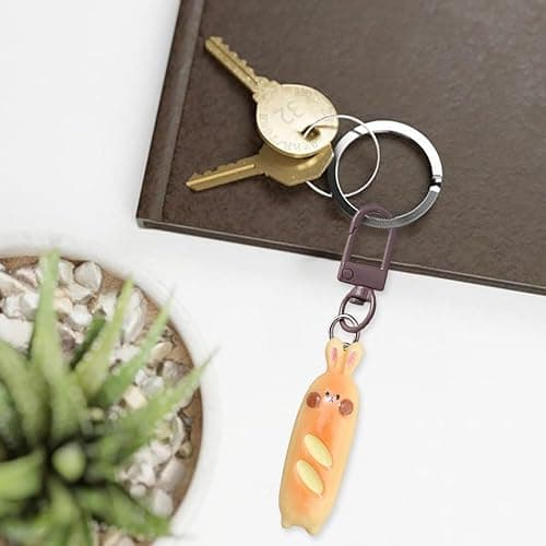 4Pcs French Bread Cute Keychain Key Rings for Backpack Purse - Cat, Rabbit, Dog, Bear Resin Creative Pendant Charms - Kawaii Accessories for Women thumbnail 5